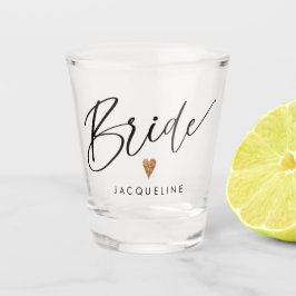 Copo De Shot Nome do Script de Coração Dourado Rosa do Bride de