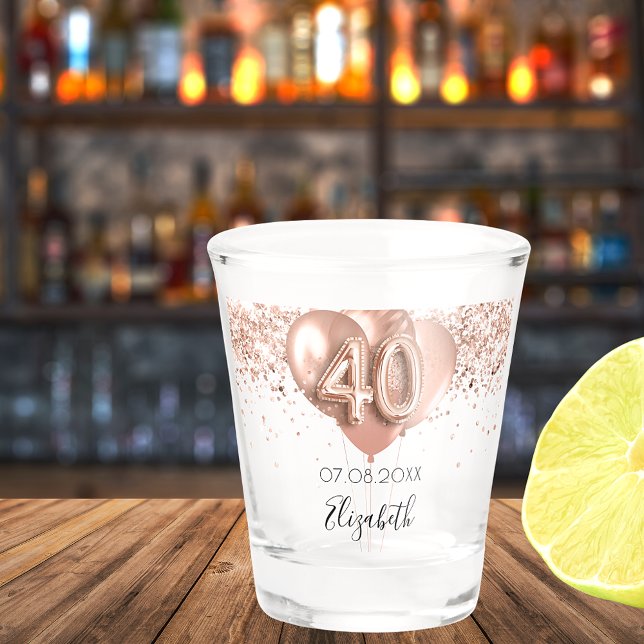 Copo De Shot nome dos balões aniversário de 40 anos rosa dourad (Criador carregado)