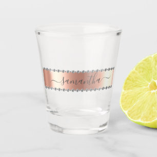 Copo De Shot Nome em Caligrafia Rose Gold Diamond Bling