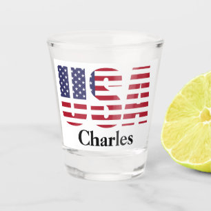 Copo De Shot Nome ou Inicial Estencil de Bandeira Patriótica