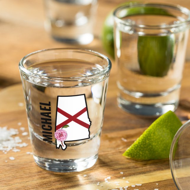 Copo De Shot Nome personalizado Alabama Flag e State Flower Cam (Criador carregado)