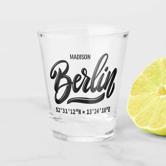 Copo De Shot Nome Personalizado Coordenadas Berlim Alemanha (Frente)
