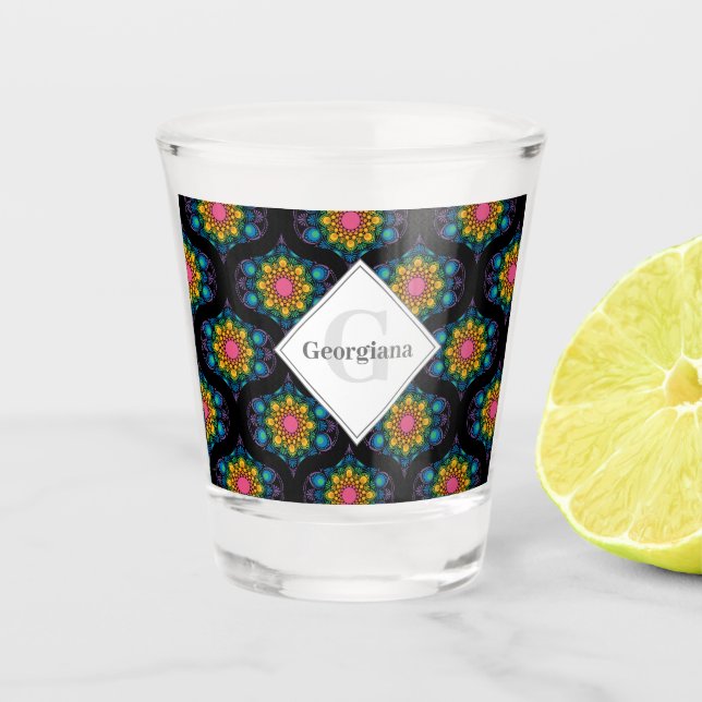 Copo De Shot Nome Personalizado Rainbow Floral Fountain Mod Oge (Frente)