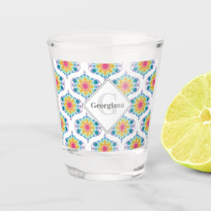 Copo De Shot Nome Personalizado Rainbow Floral Mandala Retro Og