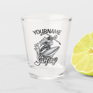Copo De Shot Nome personalizado Surfer Big Wave Skeleton surfin
