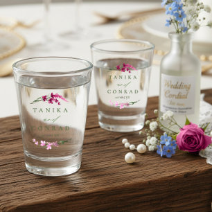 Copo De Shot Nomes de Watercolor de Casamento de Flores Selvage