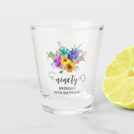 Copo De Shot Nonagésimo Aniversário Floral Brilhante e Ousado 9