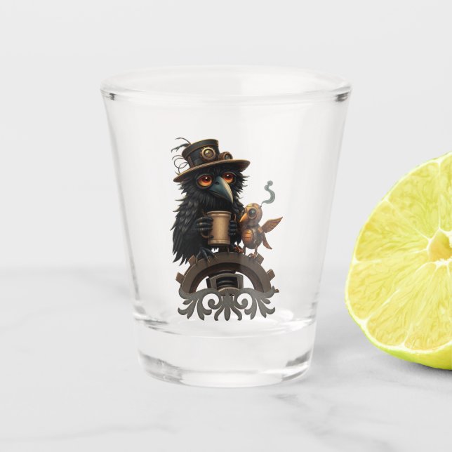 Copo De Shot O corvo alimentado por Café (Frente)