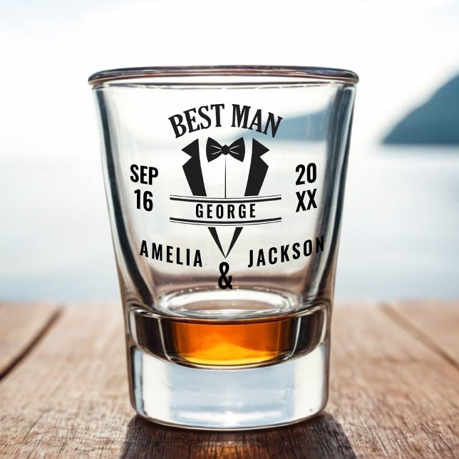 Copo De Shot O Melhor Homem Personalizado Tuxedo Vidro De Vidro (Best Man Tuxedo Wedding Shot Glass Gift)