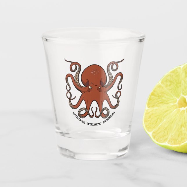 Copo De Shot Octopus Vermelho Feroz Com Cartoon De Tempos Curva (Frente)