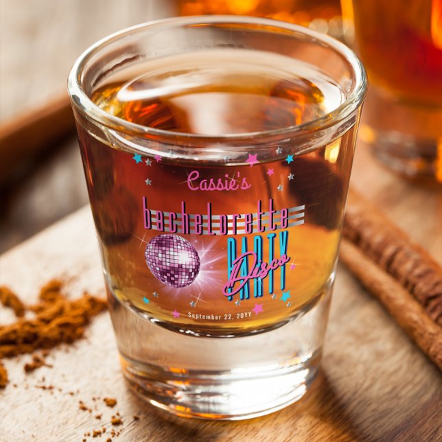 Copo De Shot Olhar Neon dos Anos 70 Bola de Discoteca Festa de  (Retro 70's Neon Look Disco Ball Bachelorette Party Shot Glass)