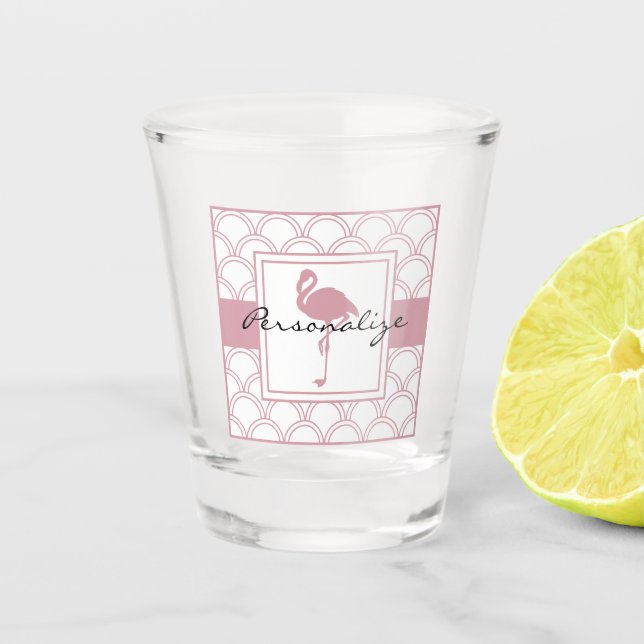 Copo De Shot Onda Art Deco com Flamingo Rosa (Frente)