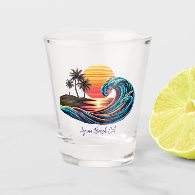 Copo De Shot Onda do Surf Retroativo Sunset (Frente)