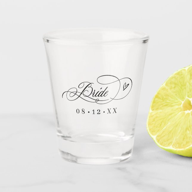Copo De Shot Ornamentado Calliographic Hearts Bride ID1025 (Frente)