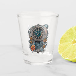 Copo De Shot Ornamentado Steampunk Clock com Rosas.