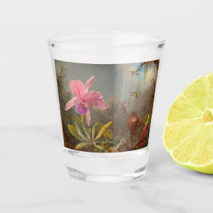Copo De Shot Orquídea de Cattleya e três beija-flores