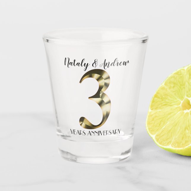 Copo De Shot Ouro metálico - 3º aniversário de casamento (Frente)