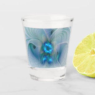 Copo De Shot Ovinas de Pé, Fractal Turquesa Azul Abstrato