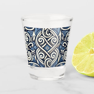 Copo De Shot Padrão branco e azul grego moderno