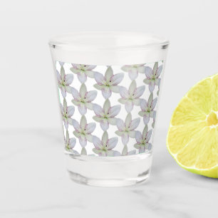 Copo De Shot Padrão de Flor Lilar de Raiva Branca Moderna