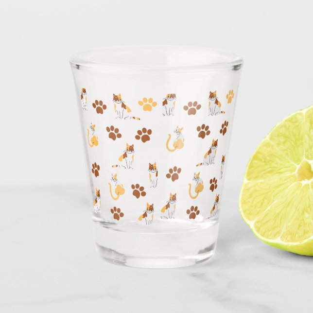Copo De Shot Padrão de Gato Sem Costura - Gatinho de Cartoon Bo (Frente)