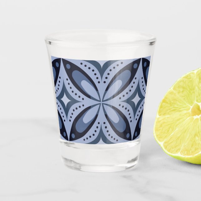Copo De Shot Padrão Geométrico Azul Estilo Retro (Frente)