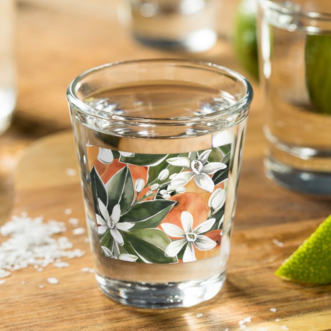 Copo De Shot Padrão Tropical Laranja e Flores de Água (Criador carregado)