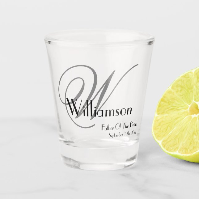 Copo De Shot Padre Da Noiva Deu Nome Moderno Do Monograma (Frente)