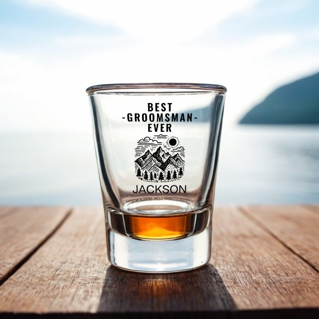 Copo De Shot Padrinho Personalizado Montanhas Rústicas Modernas (Best Groomsman Ever Custom Shot Glass)