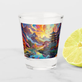 Copo De Shot Pagoda e Vidro Atirado de Paisagem Colorida