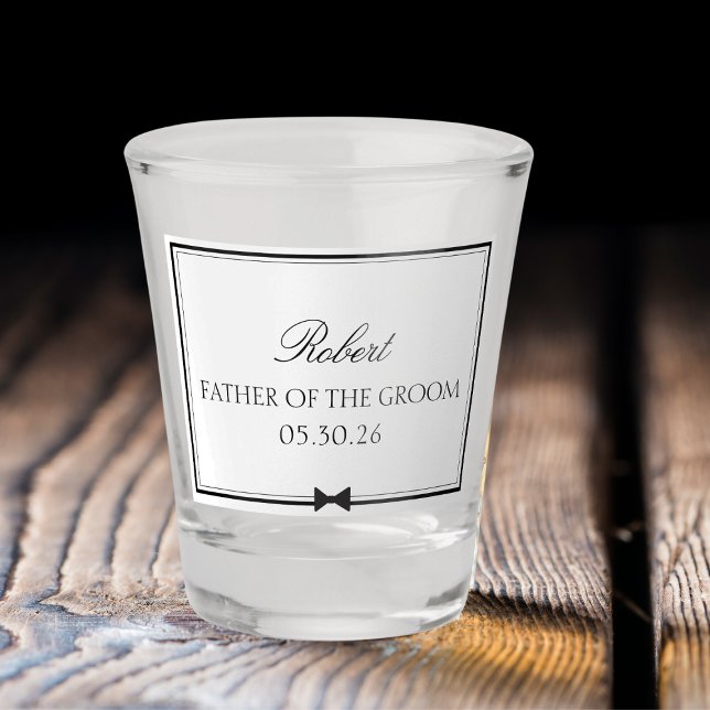 Copo De Shot Pai da Noiva Clássica Personalizada do Groom (Custom father of the groom shot glass – add names & dates for the perfect, fun wedding party gift.)