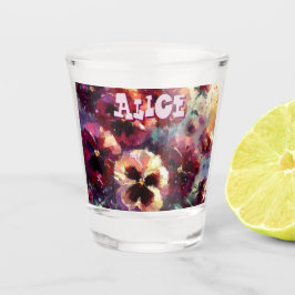 Copo De Shot Pansias Florais Impressionistas Maroon Personaliza