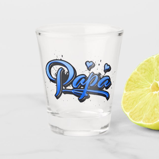 Copo De Shot Papa blue Heart Graffiti Schnapsglas Glas (Frente)