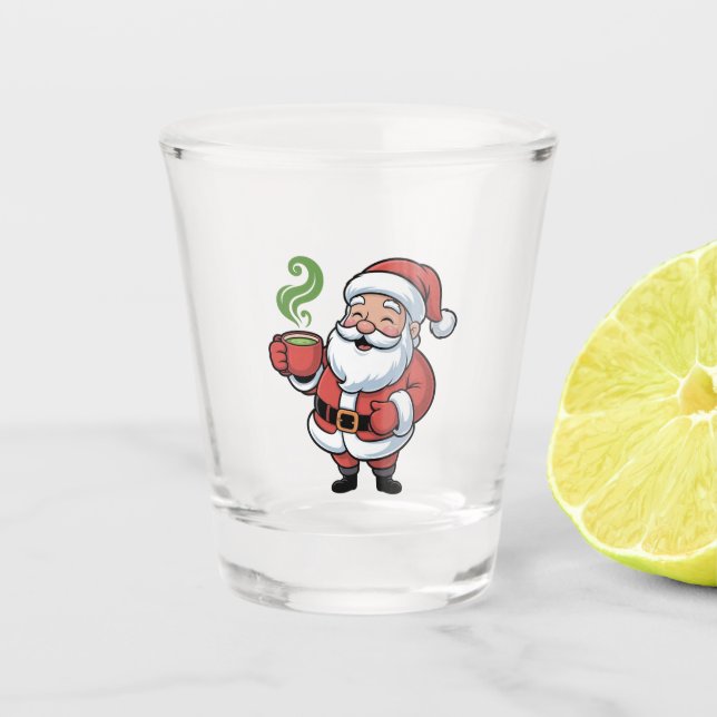 Copo De Shot Papai Noel Bebendo um Natal Matcha (Frente)