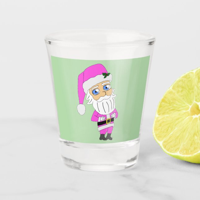 Copo De Shot Papai Noel de Chibi terno rosa (Frente)