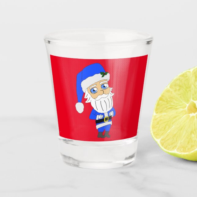 Copo De Shot Papais noeis de roupa azul Chibi (Frente)
