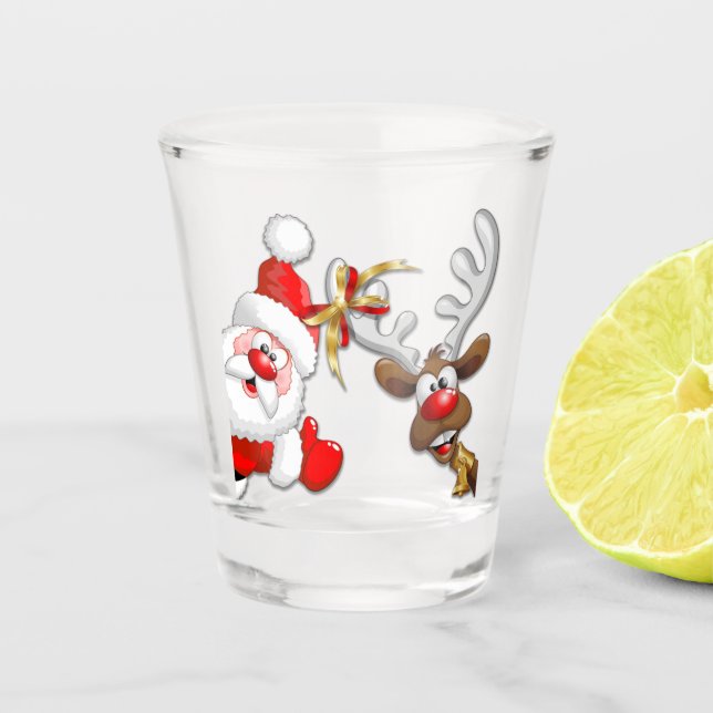 Copo De Shot Papais noeis e Reindeer Feliz Christmass Happy Car (Frente)