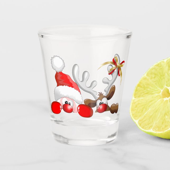 Copo De Shot Papais noeis engraçados e Cartoon de Reindeer (Frente)