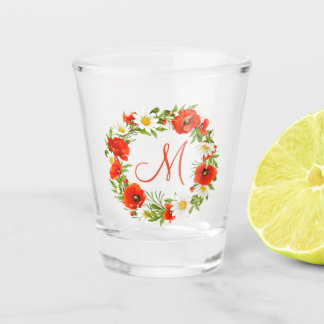 Copo De Shot Papoulas Vermelhas Margaridas Brancas Amarelas Cor