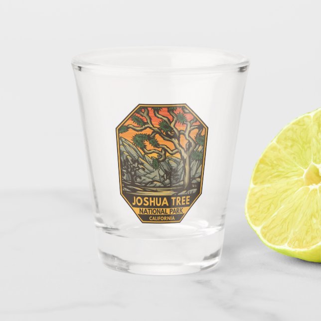 Copo De Shot Parque Nacional de Joshua Tree Sunset Retro Emblem (Frente)