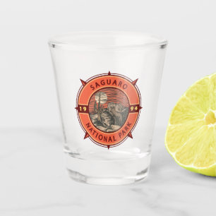 Copo De Shot Parque Nacional Saguaro Coyote Retro Compass Emble