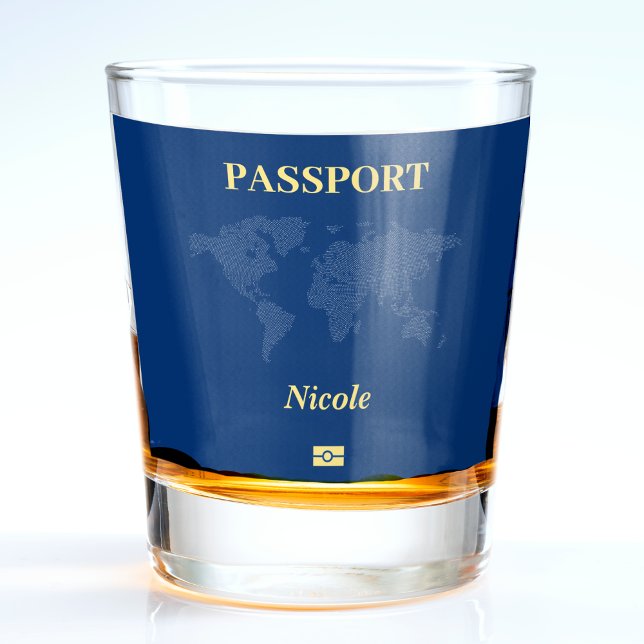 Copo De Shot Passaporte de Mapa do Mundo Azul (Blue World Map Passport Shot Glass
)