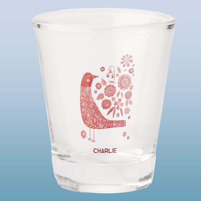 Copo De Shot Pássaro Nórdico Personalizado (Scandinavian bird personalized name shot glass)