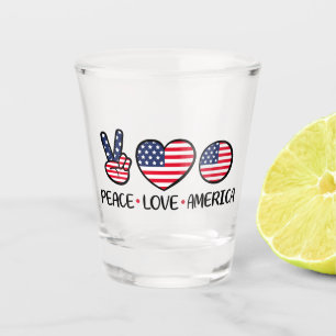 Copo De Shot Paz Amor América Desenho de Bandeira Patriótica