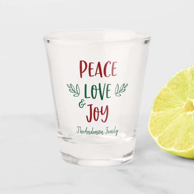 Copo De Shot Paz Amor Joy Red Green Typografia Nome Moderno (Frente)
