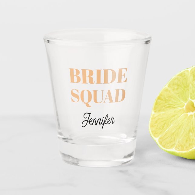 Copo De Shot Peach Wedding Bride Squad Personalized (Frente)