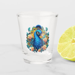 Copo De Shot Peacock Com Rosas De Pêssego