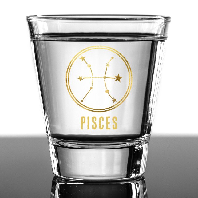 Copo De Shot Peixes Símbolo Zodiac Astrologia Horoscópio Dourad (gold pisces zodiac sign shot glass)