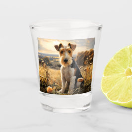 Copo De Shot Pêlos De Fio, Fox Terrier, No Outono Do País