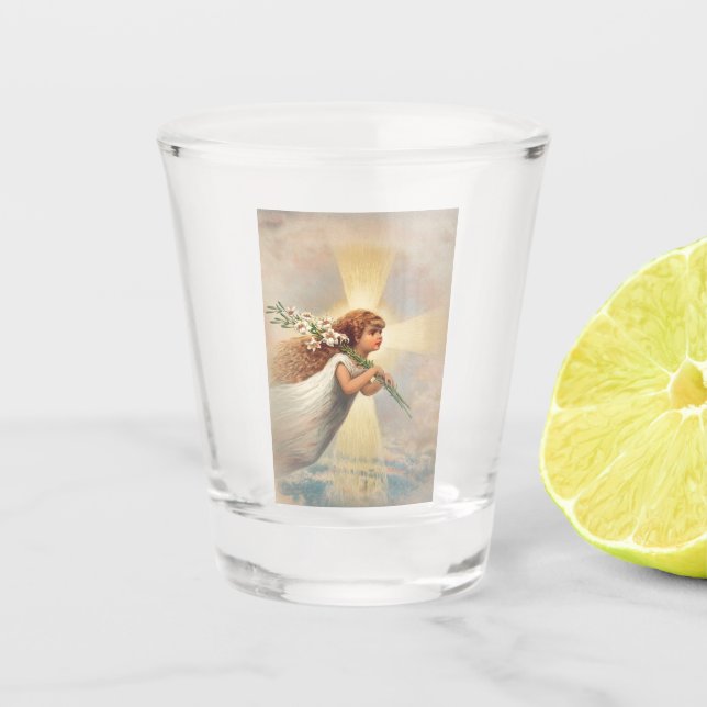 Copo De Shot Pequeno anjo segurando lírios (Frente)
